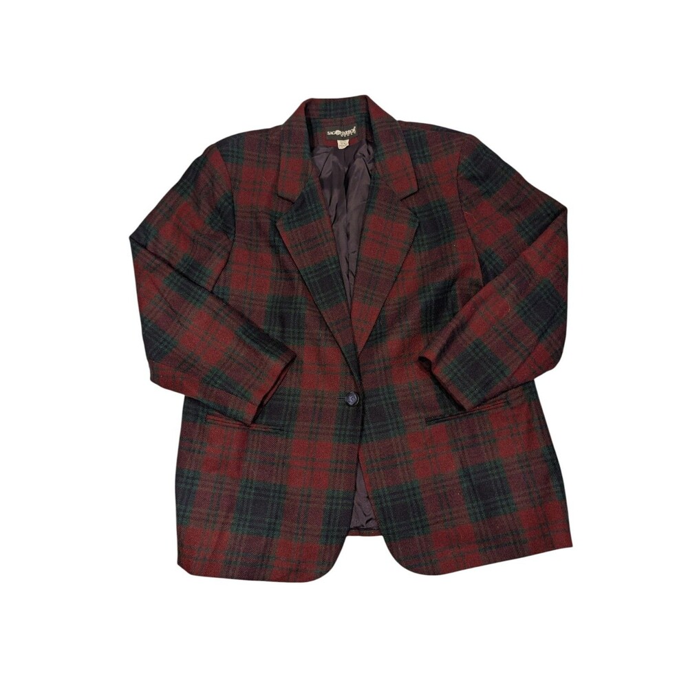 Vintage Sag Harbor Blazer Jacket  Red + Green Plaid Wool Blend 18W/ 2XL
